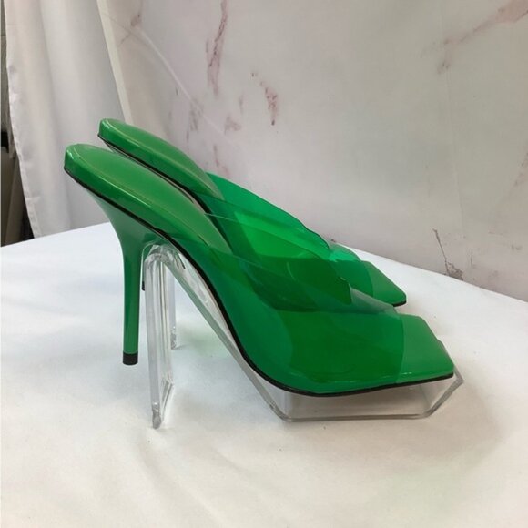 NIB Good American Emerald Green 4" Heels Size 5 - Picture 2 of 6